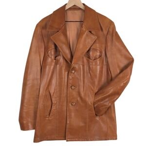VTG ROBERT LEWIS Idea Glazed Lambskin Leather Jacket Sz 42L Brown 70s Luxury